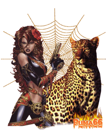 Анимированная картинка рисованная девушка с леопардом
